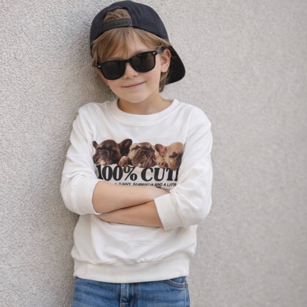 Zara White Sweatshirt with Cute Puppy Print Top, Kids Size 7 NWT